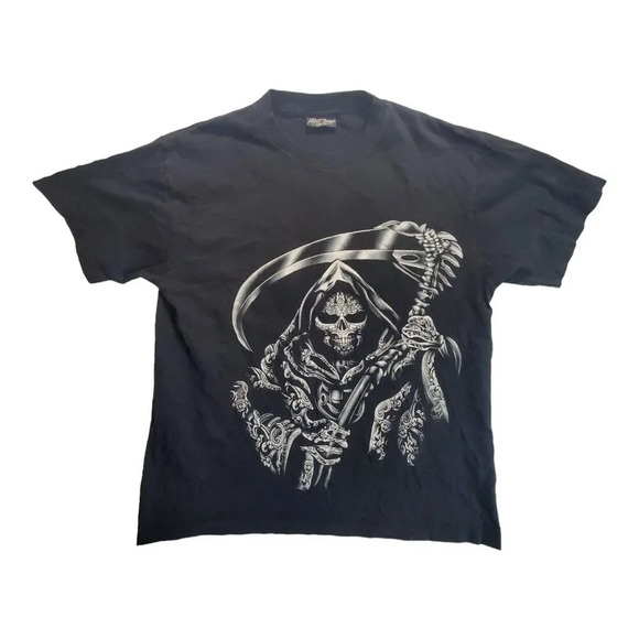 Rock Chang Grim Reaper Skull Scythe T Shirt Men's Size L Black Graphic Tee - Picture 1 of 8